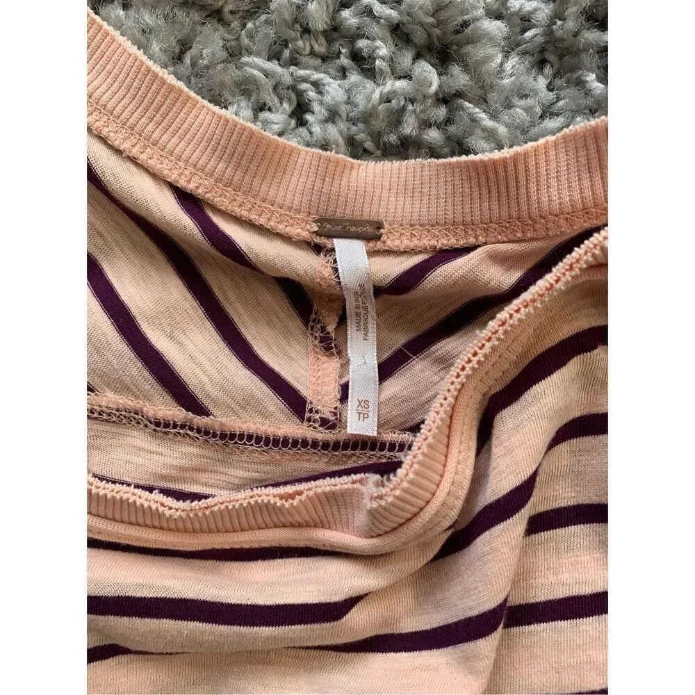 32- FREE PEOPLE Tuscaloosa Hard Candy Cuff Striped BOHO PINK Shirt Top sz XS